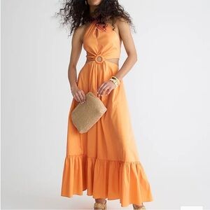NWT J. Crew Collection taffeta O-ring cutout halter-neck maxi dress BP887